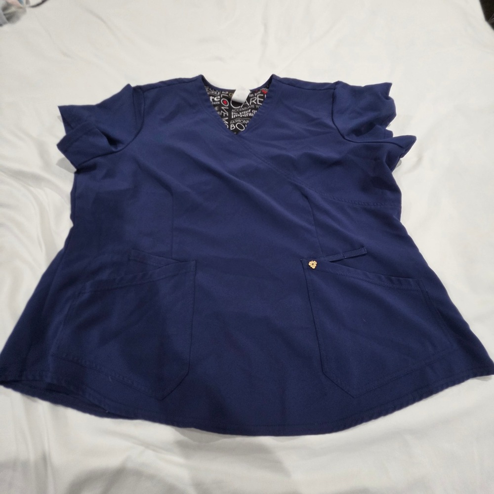 Careisma by Sofia Vergara Scrub Top Womens 3XL Navy Blue Mock Wrap V-Neck